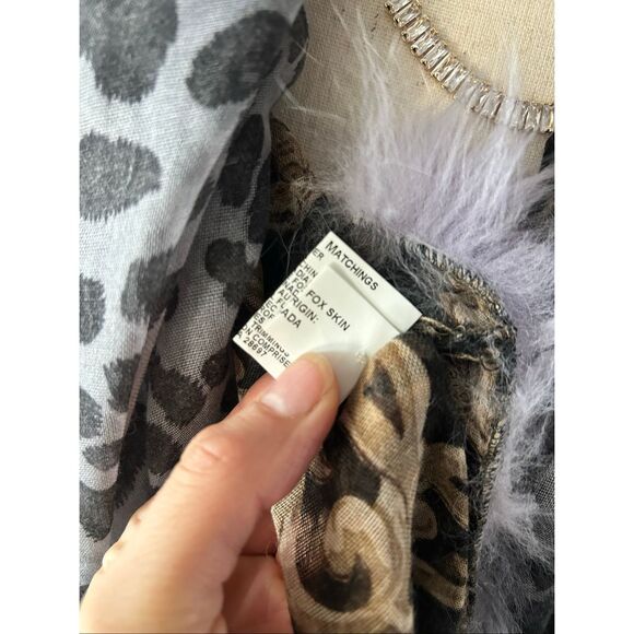 Animal print scarves with real fox fur dyed purple infinity loop - Picture 5 of 7